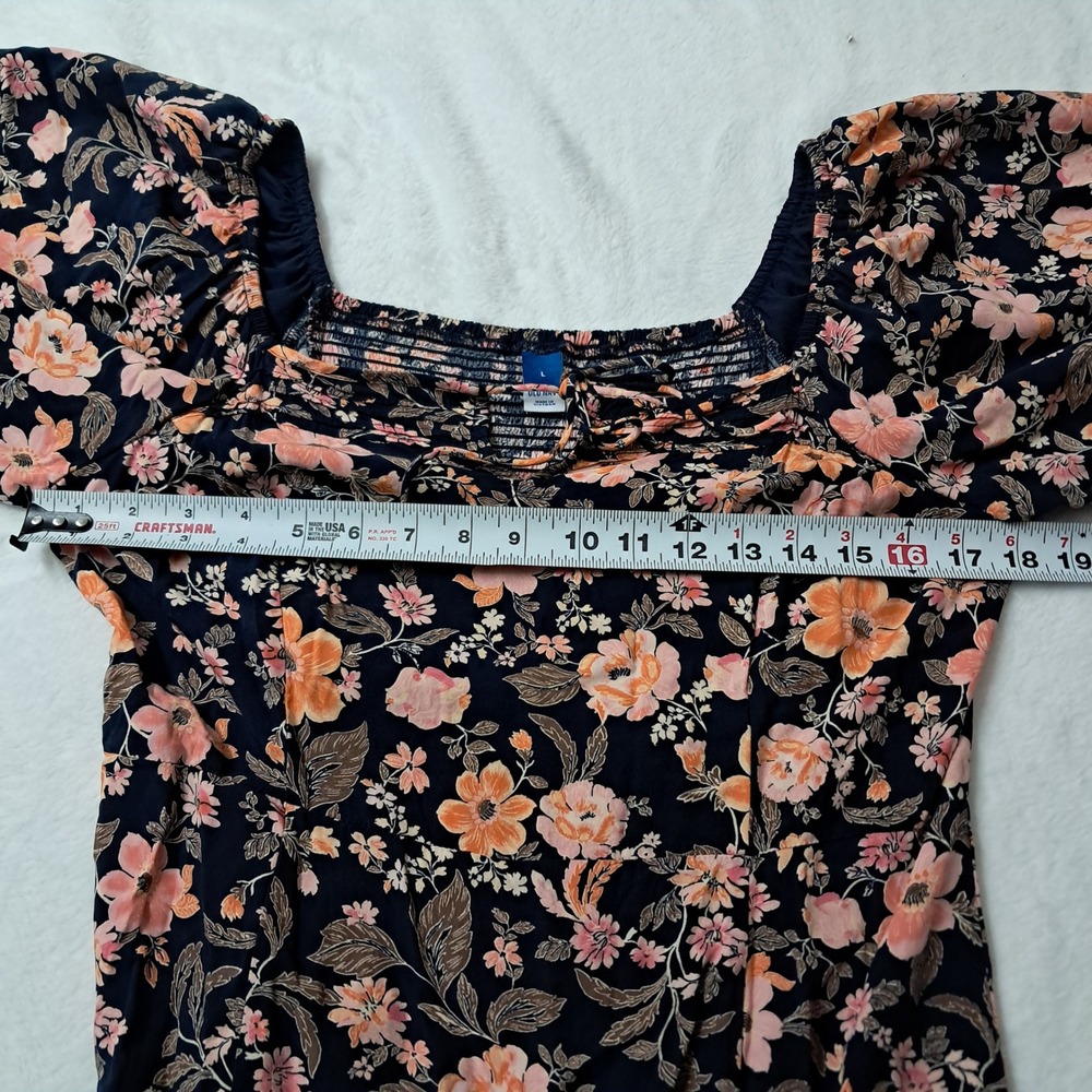 Old Navy Dress Women's Large Midi Navy Floral Puff Sleeve Smocked Feminine - Picture 11 of 12